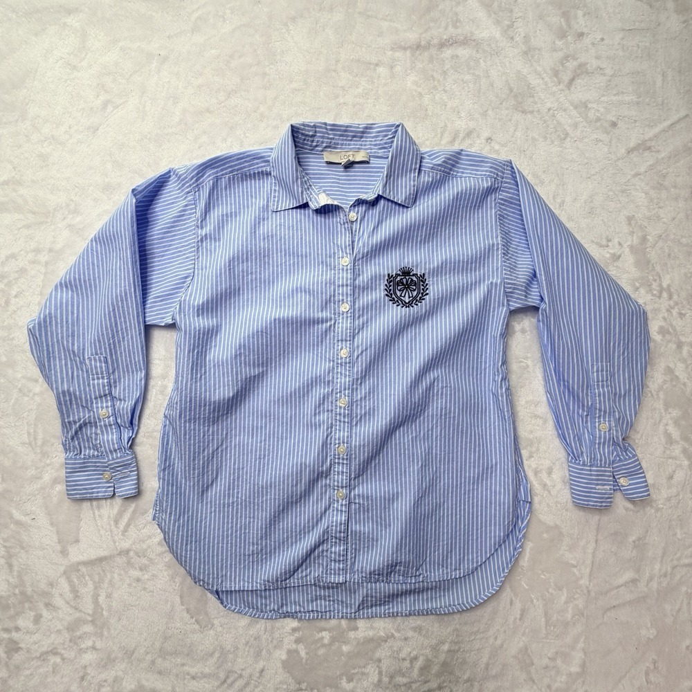 Loft Women's Long Sleeve Striped With Crest, Preppy, Old Money Academia. Cotton